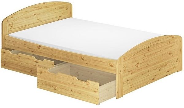 Funktionsbett kiefer massiv in Überlänge 140x220 Holzbett mit Rollrost und Matratze V-60. 50-14-220