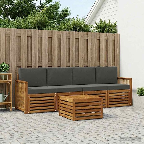 vidaXL Outdoor-Sofagarnitur mit Kissen 5 pcs Natur und Anthrazit 3383998