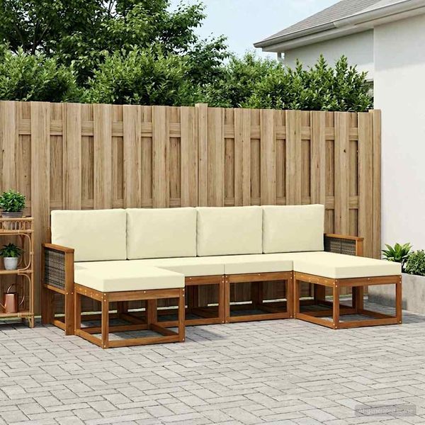 vidaXL Outdoor-Sofagarnitur mit Kissen 6 pcs Natur und Creme Polyester 3385426
