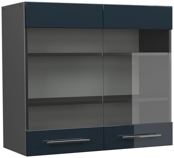 Küchenglasschrank Fame-Line Dunkelblau Hochglanz 80 cm Vicco