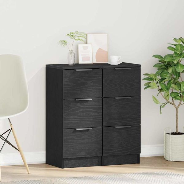 vidaXL Sideboard 2 pcs Schwarz Eichen-Optik 30 x 30 x 70 cm 862775