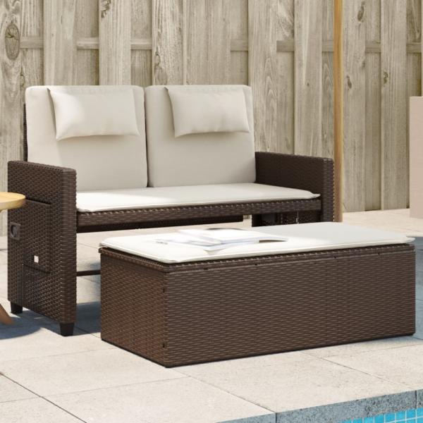 vidaXL Gartenbank Verstellbar mit Kissen Braun Poly Rattan 365818