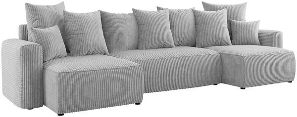 MEBLINI Schlafcouch mit Bettkasten - 312x142x73cm - Hellgrau Cordstoff - DAVE - Ecksofa mit Schlaffunktion - Sofa mit Relaxfunktion und Kopfstützen - Couch U-Form - Eckcouch - Wohnlandschaft