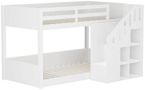 IDEASY Etagenbett 90 x 200 Kinder-Etagenbett für 2 Kinder, multifunktionales Hochbett (Mit Treppe und Stauraum, Geländer zur Absturzsicherung, ohne Matratze), Stabiler Kieferrahmen, Platzsparendes Doppelstock-Design