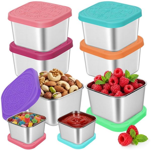 OSTWOLKE Aufbewahrungsdose Kleine Dosen mit Deckel Salat Dressing Container Edelstahl Snack Box (8 St), Auslaufsichere Mini Snackboxen, Joghurtbecher to Go, Klein Metalldosen