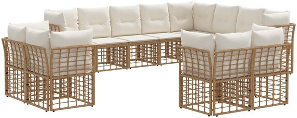 vidaXL Outdoor-Sofagarnitur 12 pcs Natürlich und Cremweiß Polyester 3437610