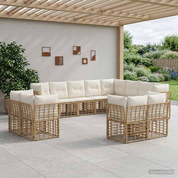 vidaXL Outdoor-Sofagarnitur Natürlich und Cremweiß Polyester 3437610