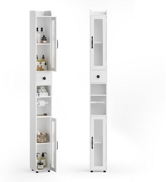 FiveWillowise Hochschrank Badezimmerschrank Schmal, Badschrank mit Türen und Schublade