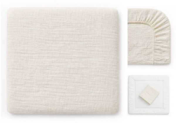 Wickelauflagenbezug 100% Baumwolle Musselin Bezug für Wickelauflage 85x75 und 75x75 cm – weicher Wickeauflagenüberzug, atmungsaktiv & waschbar CREME