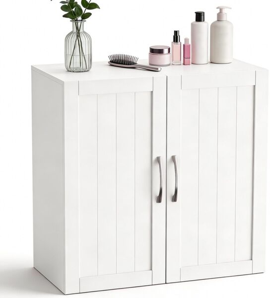 DUMOS Waschbeckenunterschrank, Unterschrank, Badezimmerschrank, 60 x 30 x 60 cm, 2 Türen, Badschrank, Höhenverstellbare Ablage, für Badezimmer, Wohnzimmer, Schlafzimmer, Esszimmer, Küche, Weiß