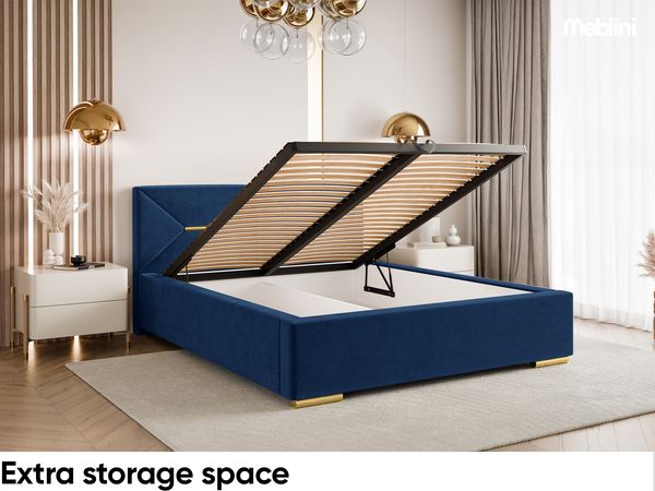 MEBLINI Polsterbett 140x200 ohne Lattenrost ohne Matratze – LIZZY – Blau Samt – Doppelbett ohne Bettkasten - Stauraumbett - Kopfteil Bett ohne Stauraum Bild 6