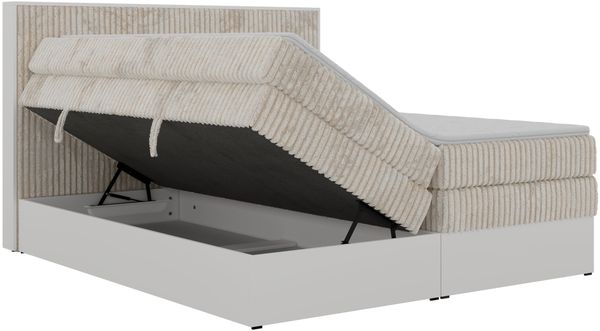 Boxspringbett mit Stauraum TRAVIT KING, Bett mit Gasdruckfedern, Multipocket Matratze H3 und Topper T25, zwei Bettkästen - 140 x 200 cm - Beige Cord Bild 8