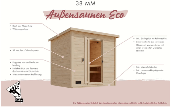 Karibu Sauna Hytti 0 terragrau mit 9 kW Ofen mit integrierter Steuerung Bild 5