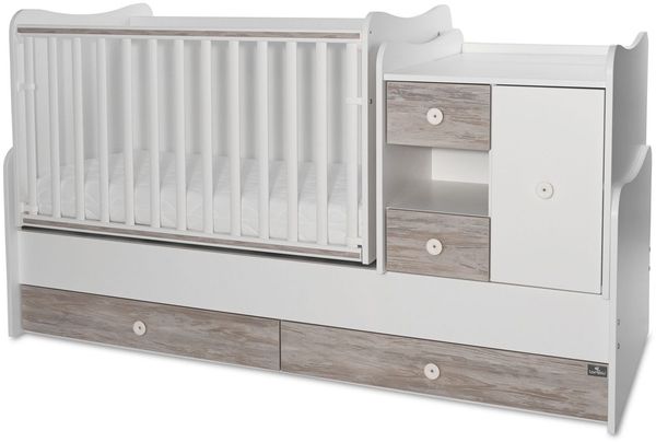Lorelli Babybett, Jugendbett 3 in 1 Mini Max umbaubar, für 2 Kinder gleichzeitig weiß grau