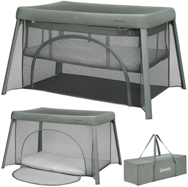 lionelo Baby-Reisebett MILA, 2in1/4-cm-Matratze/2 Höhen/360°-Netz/Tasche