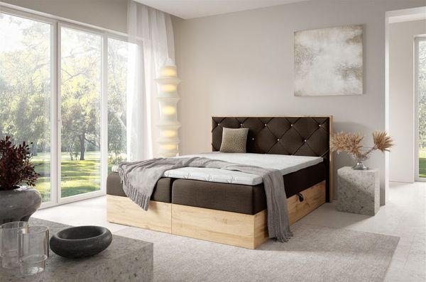 Boxspringbett Schlafzimmerbett HELIOS 200x220cm in Stoff Rouge Braun