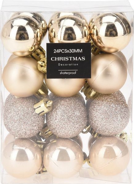 Annastore Weihnachtsbaumkugel 24 x Mini Baumkugeln Ø 3 cm zum Hängen - Bruchsicher aus Kunststoff, Kleine Christbaumkugeln aus Kunststoff