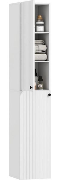 HOMCOM Badezimmerschrank Hoch Wandmontage Badschrank Hochschrank schmal mit 2 Tür, Verstellbare Regale, für Badezimmer, Wohnzimmer 30 x 30 x 161 cm Weiß