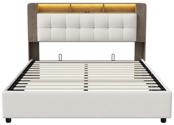 Furnishings Home Stauraumbett Polsterbett Doppelbett LED + Hydraulisch (geeignet für Jugendliche und Kinder), Mit LED-Licht, Lattenrost, Kabelloses Laden, Samt, 140x200 cm Bild 4