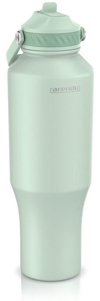 Arendo Thermobecher Travel Mug 1000 ml, Isolierbecher mit Strohhalm, 100% auslaufsicher, 1-tlg, Edelstahl, doppelwandig, Vakuum-Isolierung, dicht, Klappverschluss, Tragegriff