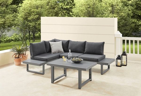 KONIFERA Gartenlounge-Set Hamburg, (Set, 14-tlg, Tisch:100x60x60/40cm,abnehmbare Rückenlehnen,individuell aufstellbar), höhenverstellbarer Tisch, inkl. Schutzhülle, Aluminiumgestell