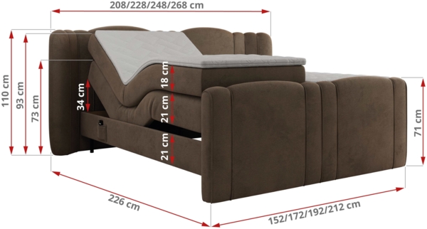 Elektrisch Boxspringbett Multipocket-Matratzen, elektrisch verstellbar, Polsterbett mit Bettkästen - FORTINA - 200 x 200 cm - Braun Velvet - H4 Bild 6