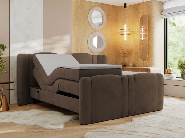 Elektrisch Boxspringbett Multipocket-Matratzen, elektrisch verstellbar, Polsterbett mit Bettkästen - FORTINA - 200 x 200 cm - Braun Velvet - H4 Bild 1