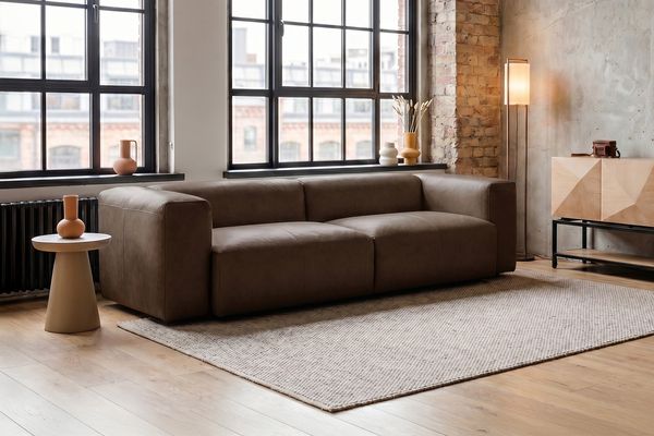 KAWOLA Sofa CELESTE 4-Sitzer Leder dunkelbraun 72 x 114 x 302 cm
