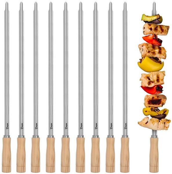 BBQ-Toro Grillspieß Edelstahl Grillspieße mit Holzgriff (10 Stück), 56 cm, Churrasco (Set, 10-St, 10 Stück), Halter mit Grillspießen, für z.B. Schaschlik, Gemüse, aus Edelstahl