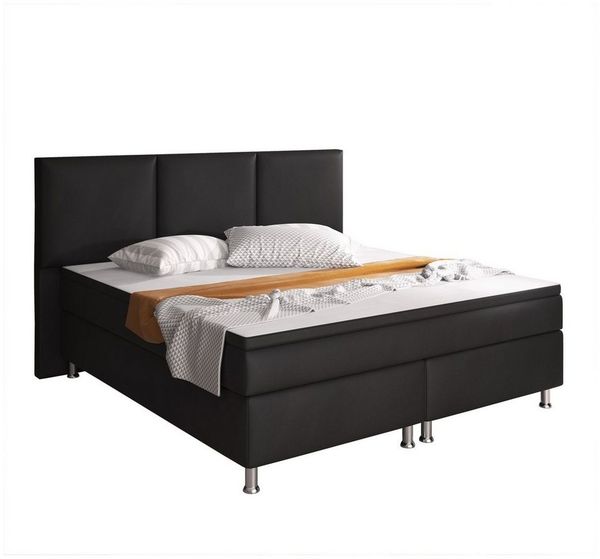 inter Boxspringbett Oslo Kunstleder mit 7 Zonen Taschenfederkernmatratzen und Topper (180x200 cm, Schwarz inkl. 7 Zonen Taschenfederkernmatratzen und Topper), Taschenfederkern-Komfort, gepolstertes Kopfteil, inklusive Matratzen