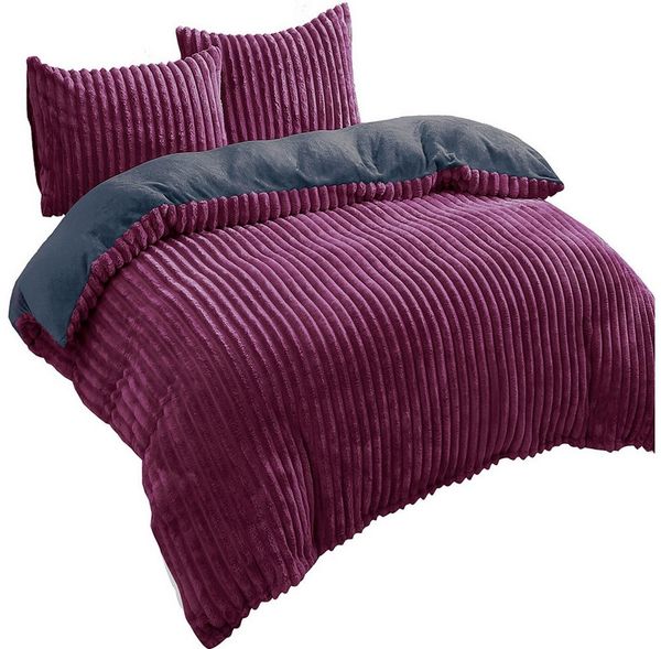 Visaggio Bettwäsche Teddyplüsch Winter Bettbezug Cord Optik, Fleece, 3 teilig, extra warm und kuschelig, Winterbettwäsche Cashmere Touch