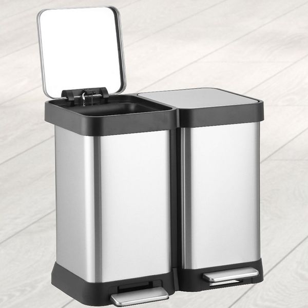 GarveeMore Mülleimer Mülltrennsystem Tretmülleimer Abfalleimer, 2x20L, ergonomisch, Abfallbehälter aus Edelstahl, Metall-Fußreling