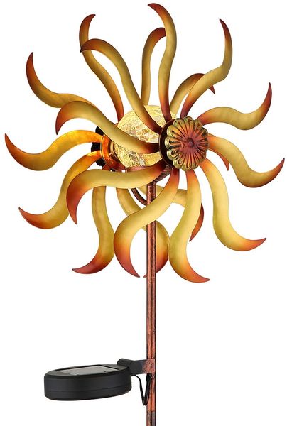 2x LED Solarleuchte, Windrad, Metall gold, Bruchglas, H 92cm Bild 8