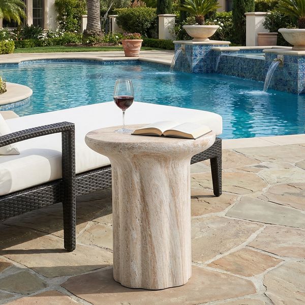 Merax Gartenbeistelltisch, Beistelltisch für den Außenbereich, aus Magnesium Oxide, mit modernem Stil, Beige