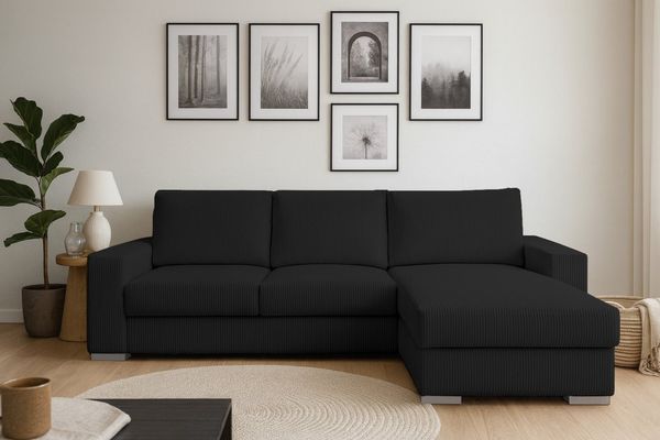 Deine Möbel 24 Ecksofa CORD - MINI 240 cm breit in Cord-Stoff Kuschelsofa, Ecksofa mit Ottomane 3 Teile, lose Rückenkissen waschbare Kissenbezüge Sofa in verschiedenen Farben