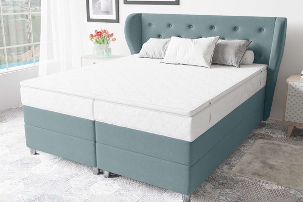 99rooms Hermes Boxspringbett 160x200 cm Strukturstoff INARI Pastellblau Taschen-Federung