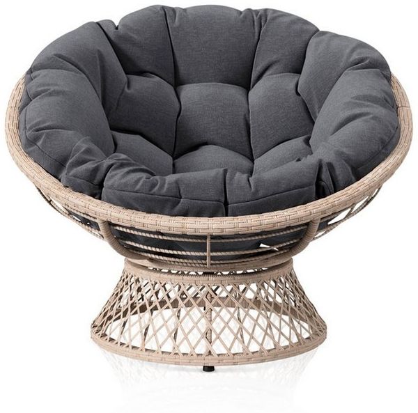 KHG Gartenlounge-Sessel Relax-Sessel Creme mit Polsterkissen Anthrazit, bis 120 kg belastbar (Lounge Sessel Rund, 1-St), Gepolstert