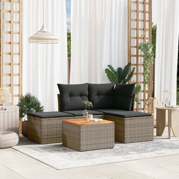 vidaXL 5-tlg. Garten-Sofagarnitur mit Kissen Grau Poly Rattan 3255920