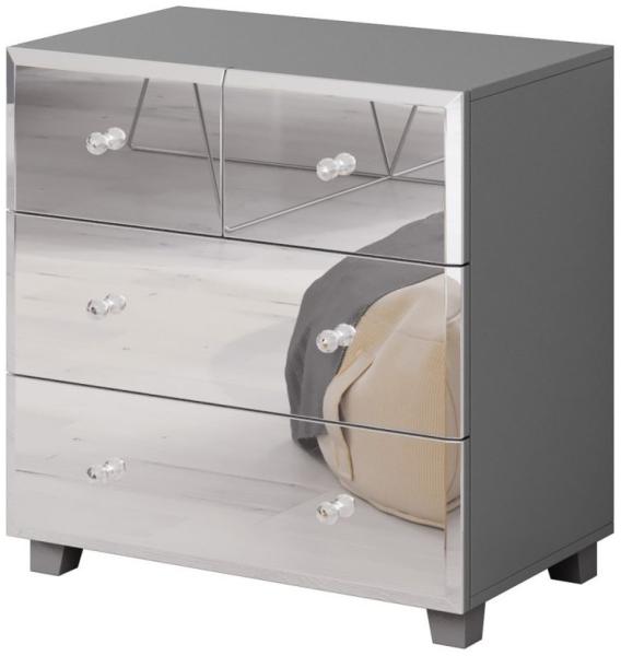 Kommode SHINE Schubladenkommode Grau-Spiegel 72x75 cm