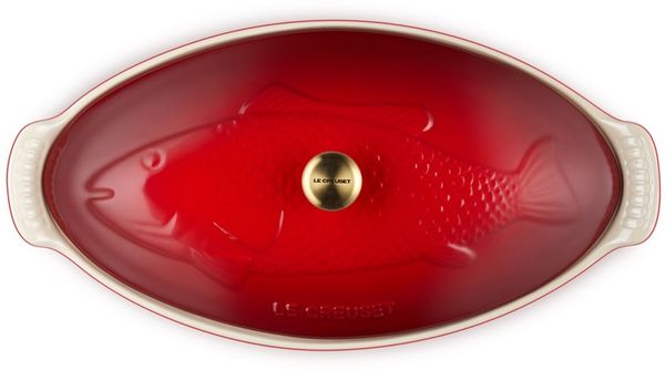 LE CREUSET Backform Fischbackform mit Deckel 34 cm Tradition Kirschrot