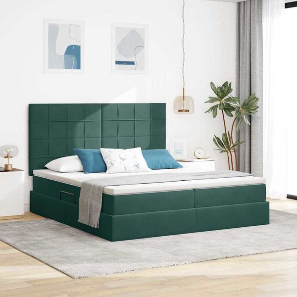 vidaXL LED-Speicherbett mit Matratze Dunkelgrün 200 x 200 cm Samt 3372890