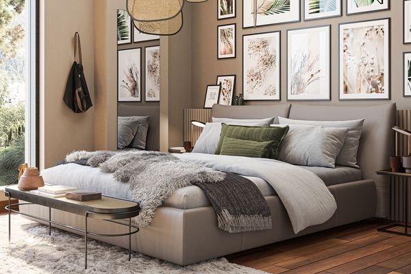 KAWOLA Bett HENRY Polsterbett Leder grau 160x200cm