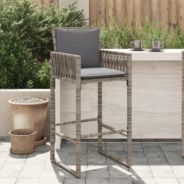 vidaXL Garten-Barhocker mit Kissen 2 Stk. Grau Poly Rattan 368707