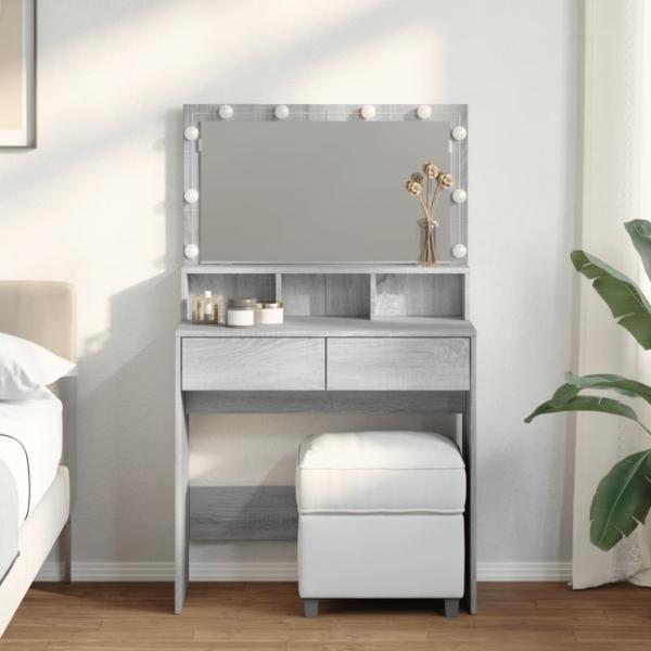 vidaXL Schminktisch mit LED-Beleuchtung Grau Sonoma 80x41x134,5 cm 848190