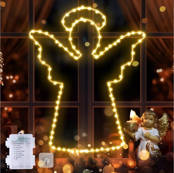Quntis LED-Lichterkette Led weihnachtsdeko für fenster, innen/außen, weihnachtsstern, LED Engel Fenster Deko für Weihanchten/Geschenk