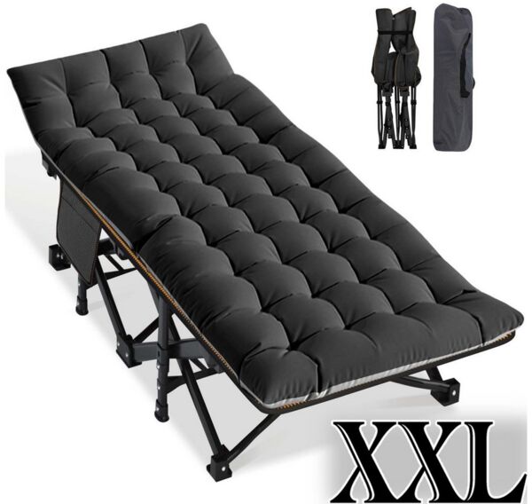 Meulbaty Klappbett Klappbar Feldbett, Campingbett für Camping mit Auflage & Seitentasche (2.3-3cm Matratze) mit Stahlrahmen, Oxford-Stoff Liegefläche und abehmbarem Kissen