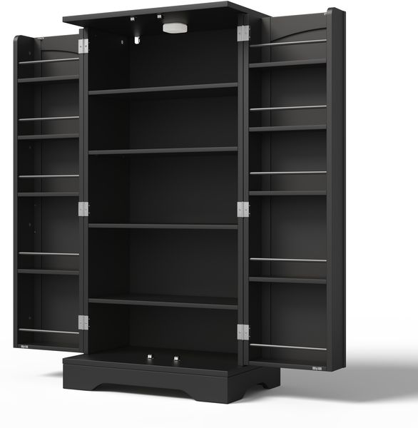 Hochschrank aus MDF mit LED-Sensorlicht & verstellbaren Böden, 120x60x40 cm, Schwarz Bild 10