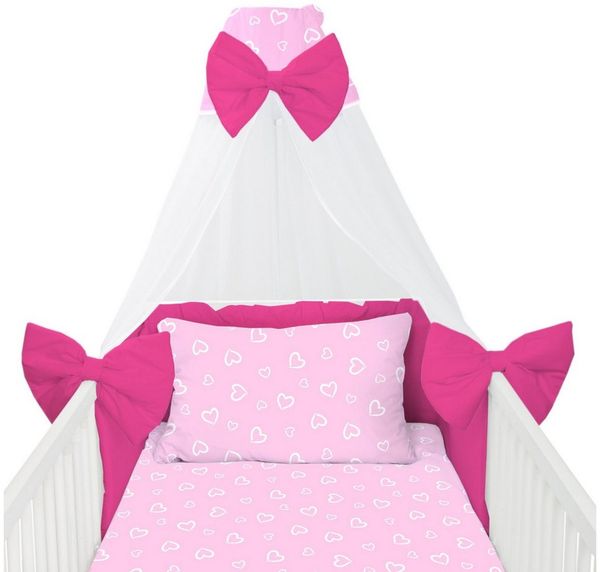 Amilian Babybettwäsche Set 7-teilig - Bettwäsche 100x135 - Kissenbezug 40x60 - mit Himmel, Chiffonhimmel, 7 teilig, Komplett-Set für Babybett, Gitterbett - Kinderbettwäsche