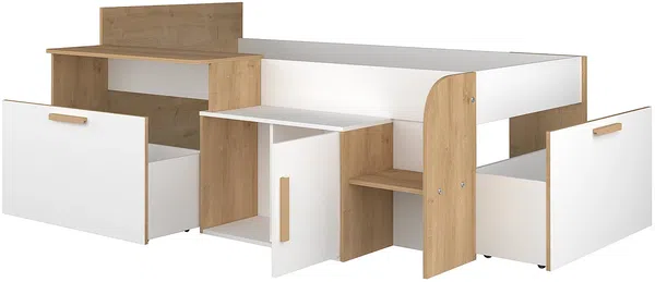 Vente-unique - PEDRO Bett Holz, Platte BeigeWeiß - B 134,6 cm x H 90 cm x L 206,4 cm Bild 4