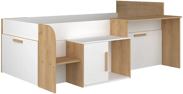 Vente-unique - PEDRO Bett Holz, Platte BeigeWeiß - B 134,6 cm x H 90 cm x L 206,4 cm Bild 3